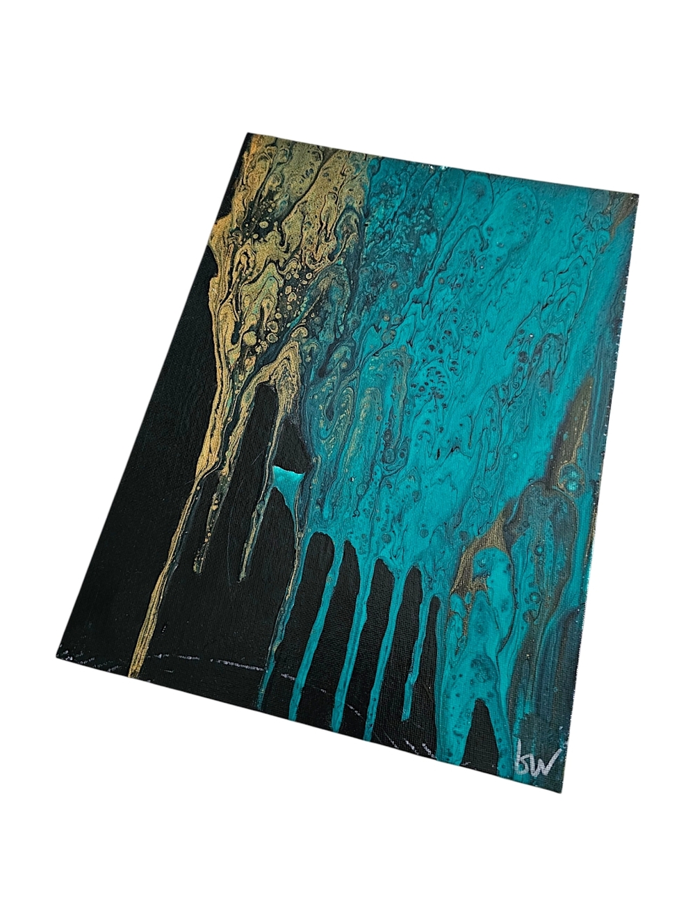Abstract Drip Painting on Flat Canvas Panel - 9x12" - Picture 2 of 7